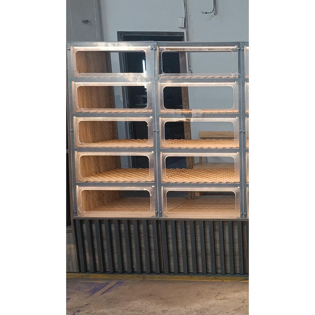 Modular rack for baked bread and bakery products, rear loading, LED lighting, dimensions 660x700x1770 mm