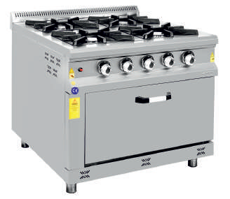 GAS cooker with 4+1 burners, 1000x1000x850, with GAS oven