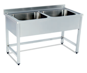 WORK TABLE WITH 2 SINKS WITHOUT MAIN SHELF, 1400x600x850