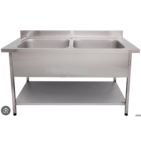 Работна маса с 2 мивки с основен рафт 1300х700х850